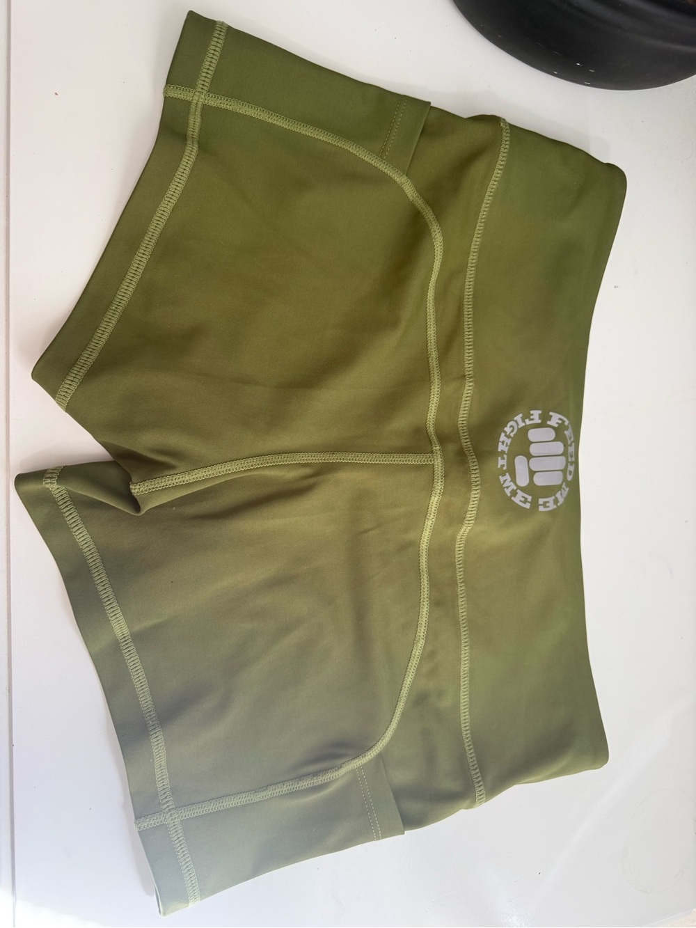 Feed Me Fight Me shorts women size M Olive Athletic High-Waist Pocketed Shorts - Picture 5 of 7